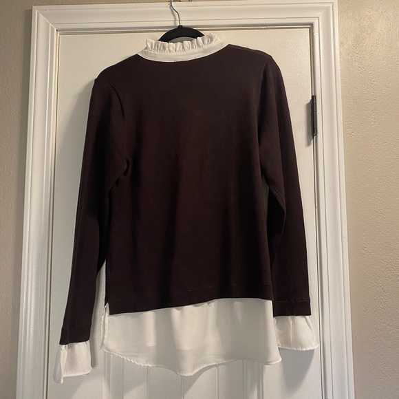 Adrianna Papell Brown Knit top with Tie Collar Size L NWT - Picture 3 of 4
